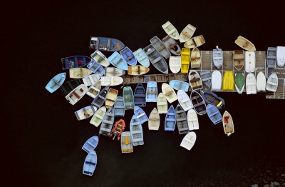 Canots agglomérés autour d'un dock - Duxbury (USA Massachusetts)