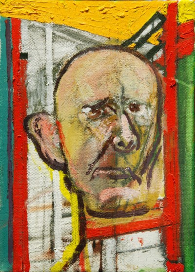 William-Utermolhen-Self-Portrait-with-Easel-1998-huile-sur-toile-35.5x25cm